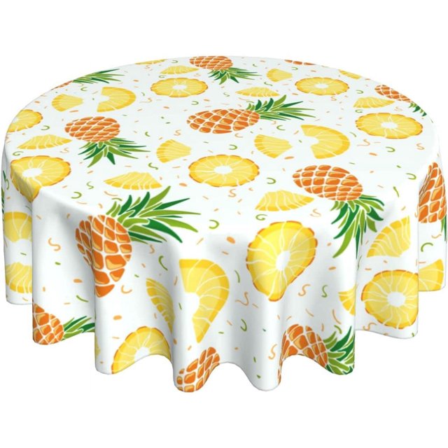 Summer Pineapple Tablecloth Round 60 Inch Tropical Fruit Tablecloths Washable Outdoor Table Clothes Circle Table Cover for Dining Room Picnic Party Home Decor