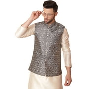 Maple Clothing Sleeveless Nehru Jacket Men's Sequins India Modi Waistcoat Vest Guest Outfit (Navy Blue, S)