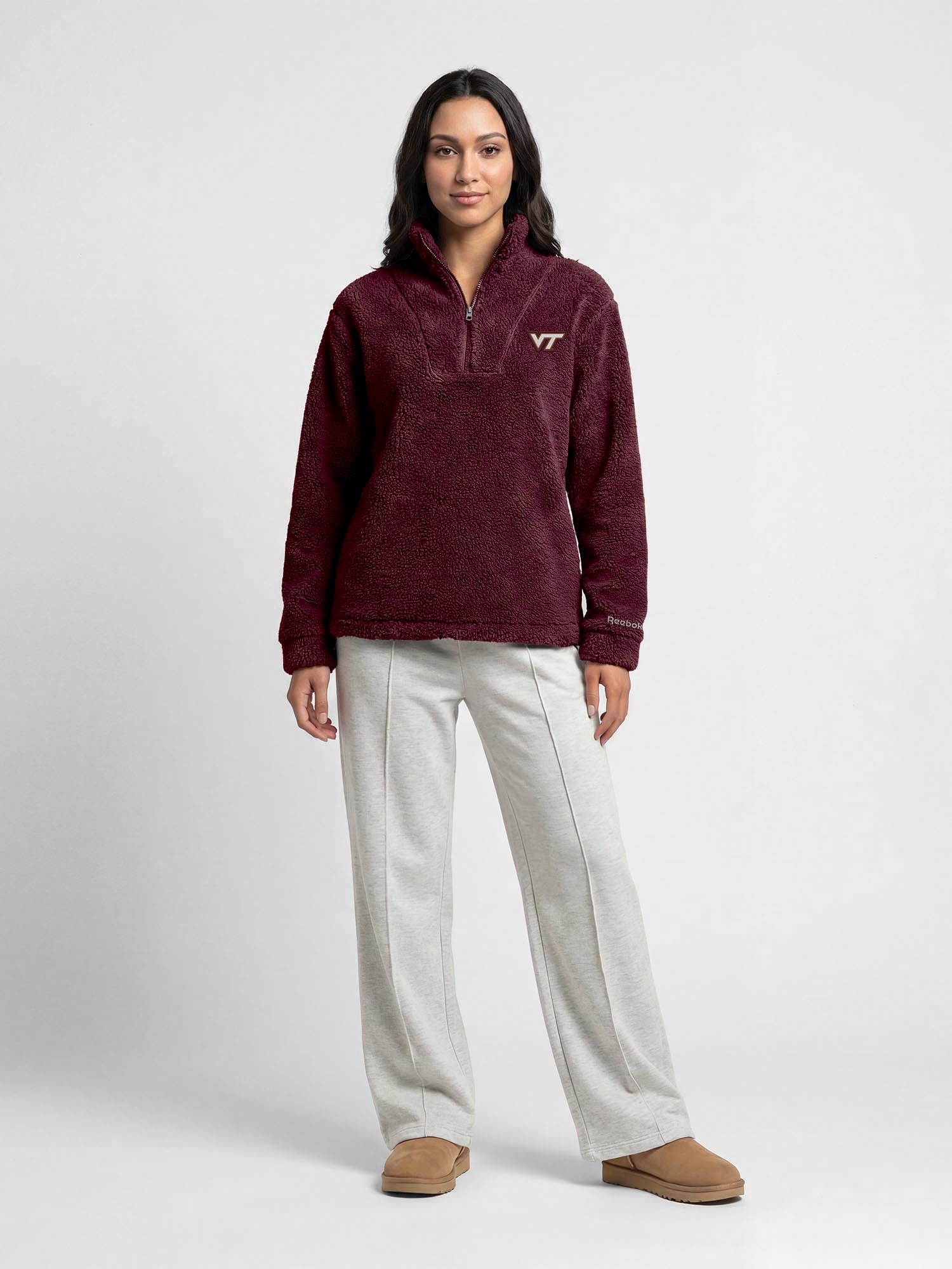 Virginia Tech Hokies Reebok Womens Relaxed Fit Qtr Zip Sherpa Pullover