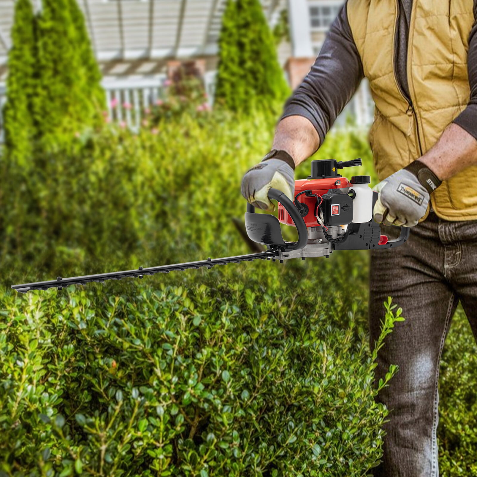 Hedge Trimmer Cordless Double-Edged Hedge Machine 22.5cc 2-Stroke Engine 0.65kw 8000-12000r/min 44.5*9.4*5.9in for Gardening Modeling, Greening Pruning, Tea Harvesting