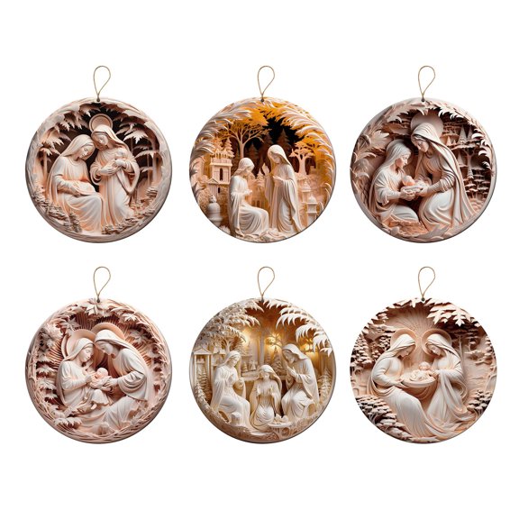 Wdhugt Acrylic Nativity Ornaments Set Of 6 Christmas Tree Decorations 3.15X3.15 Inch Christ Baby Mary Gift Religious Decor 6Pc Nativity Ornaments