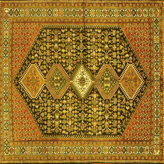 Ahgly Company Indoor Square Persian Yellow Traditional Area Rugs, 4' Square