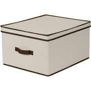 Angle View: Household Essentials Large Canvas Storage Box with Brown Trim
