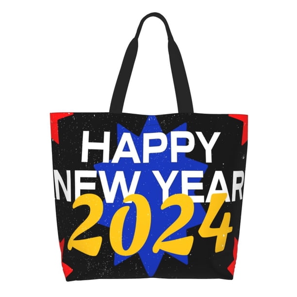 Balery Happy New Year 2024 (6) Bolsa Tote Estilo Estético con Cremalleras, Bolsa de Hombro, Bolsa de Compras Grande y Plegable