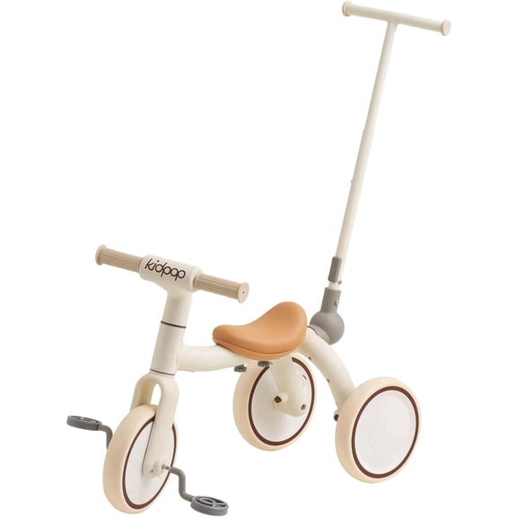 Kidpop Pony 4-in-1 Toddler Tricycle, Convertible Balance Bike and Scooter with Adjustable Push Handle, Ages 1 to 4 Years, White