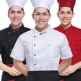 thumbnail image 1 of Ropa de trabajo de chef de estilo chino de moda para hombre, ropa de chef de cocina de restaurante transpirable fina de verano de manga corta, 1 of 1