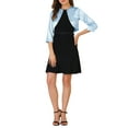 thumbnail image 2 of MODA NOVA Junior's Satin Cardigan Elegant 3/4 Sleeve Solid Bolero Shrug Tops Light Blue XL, 2 of 6