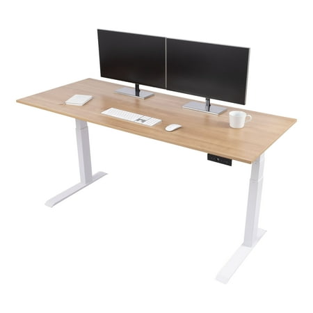 Stand Up Desk Store Electric Adjustable Height Standing Desk with Programmable Memory (White Frame/Natural Walnut Top 72 Wide)