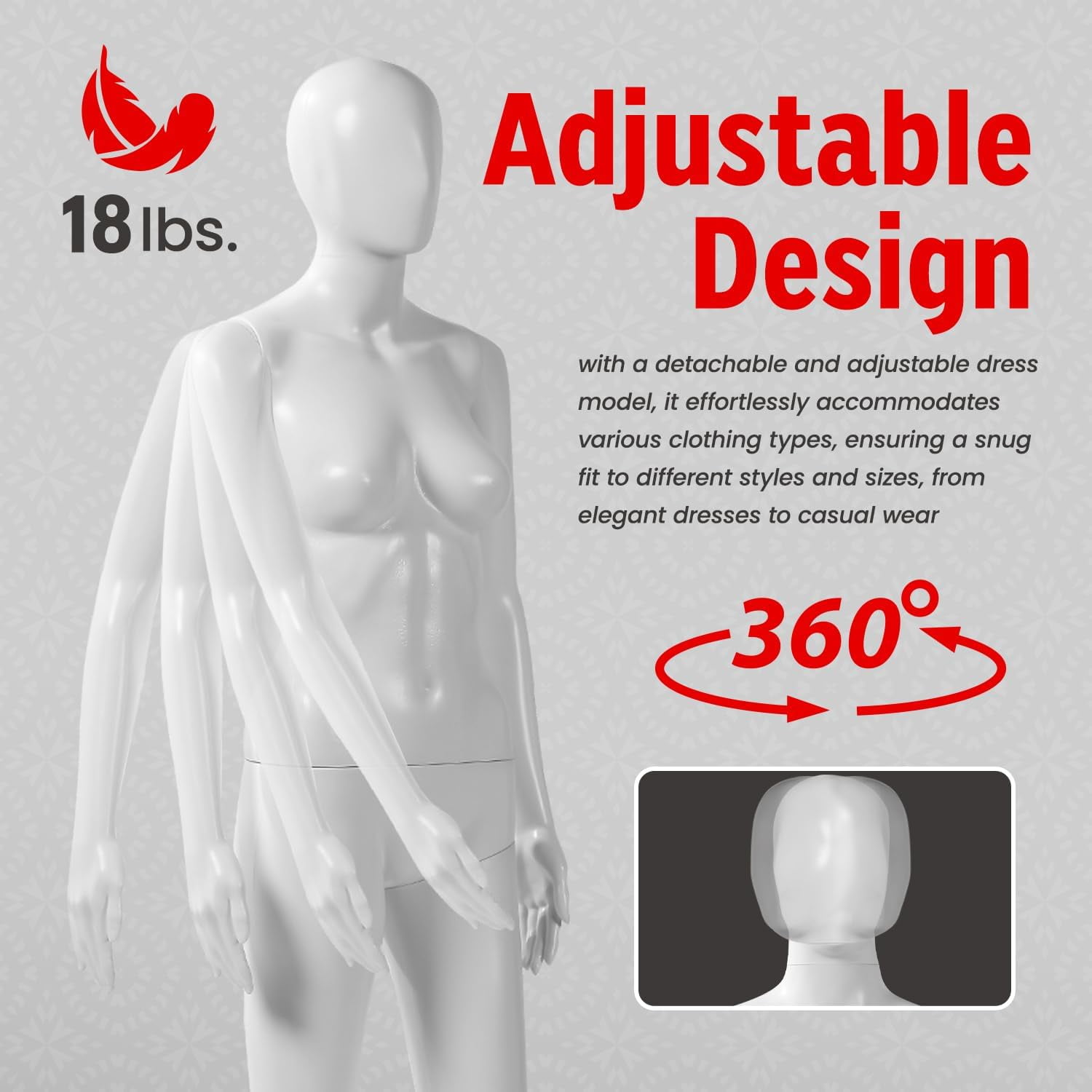 Female Form Mannequin - Versatile 360° Design, Easy Assemble, Full Body Dress Form Female Mannequin with Adjustable Posture, Turnable Head & Flexible Limbs - White