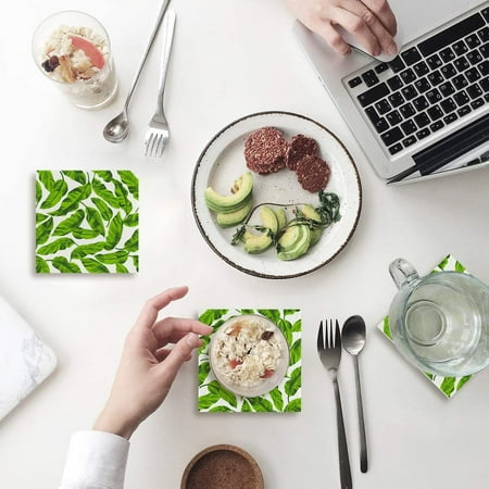 

ZHANZZK Tropical Palm Leaves Set of 8 Coaster for Drinks Absorbent Ceramic Stone Coasters Cup Mat with Cork Base for Home Kitchen Room Coffee Table Bar Decor