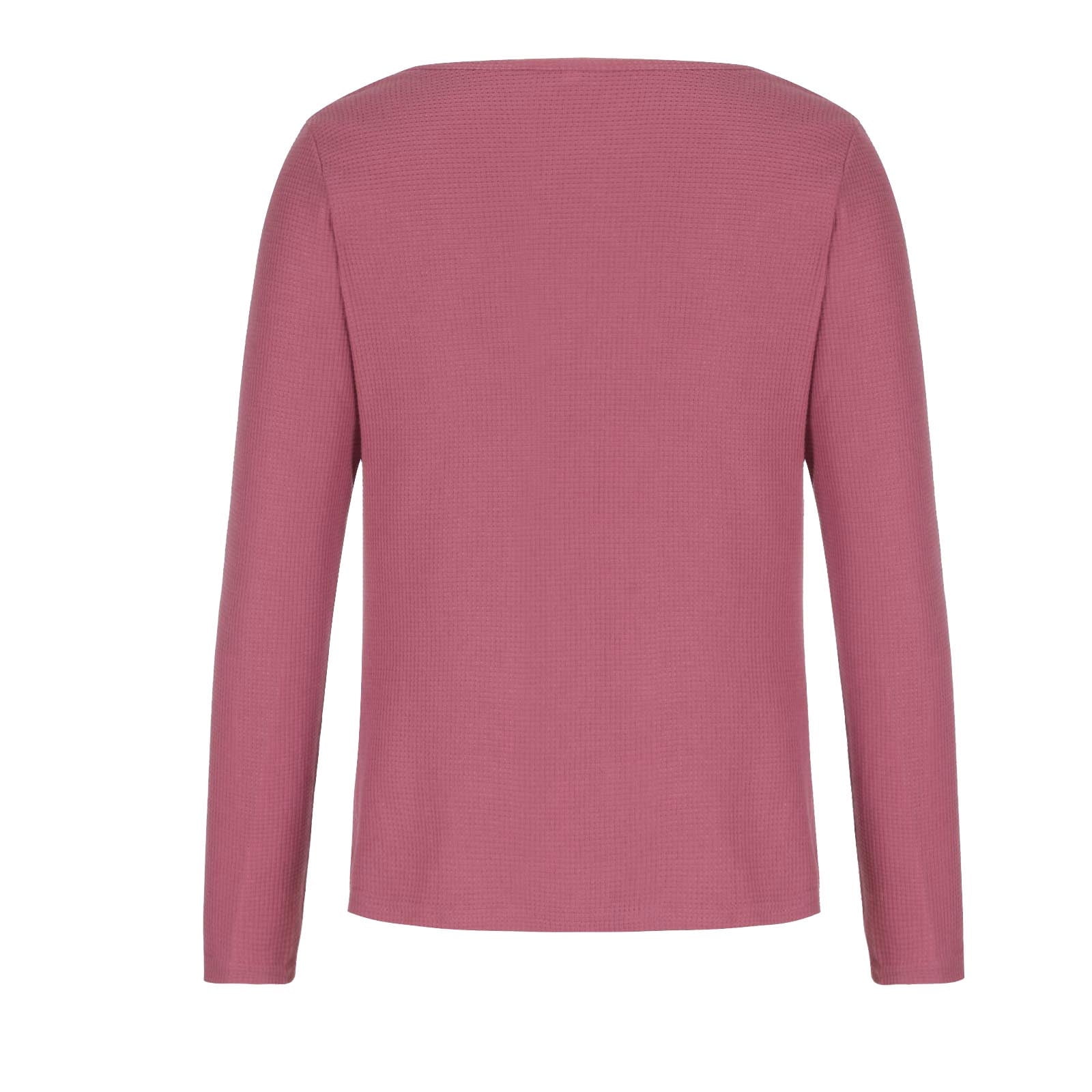 XFLWAM Womens Long Sleeve T Shirt V Neck Loose Fit Soft Waffle Knit Thermal Tops Hot Pink L