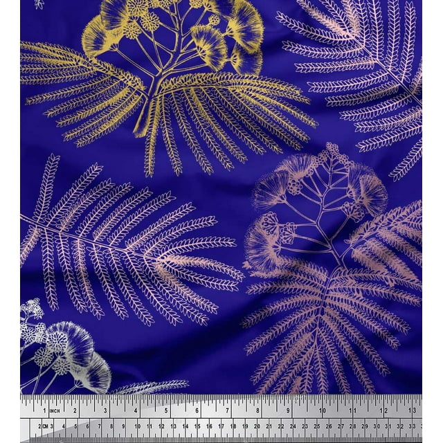 Soimoi Rayon Fabric Leaves & Floral Flower Printed Fabric 1 Yard 56 Inch Wide