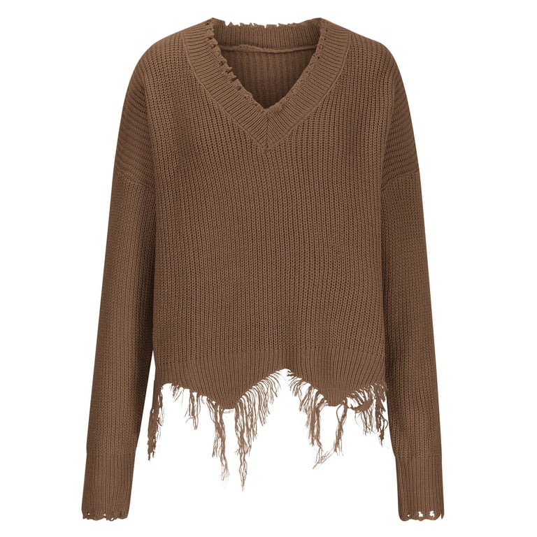 UAMVSH Womens Oversized Long Sleeve Sweaters Fall Loose Fit V-Neck