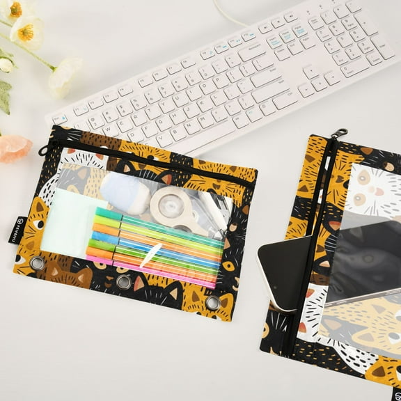 Cats 2 Pack Pencil Pouches Zipper Pencil Case 3 Ring Pencil Pouch Cosmetic Bag