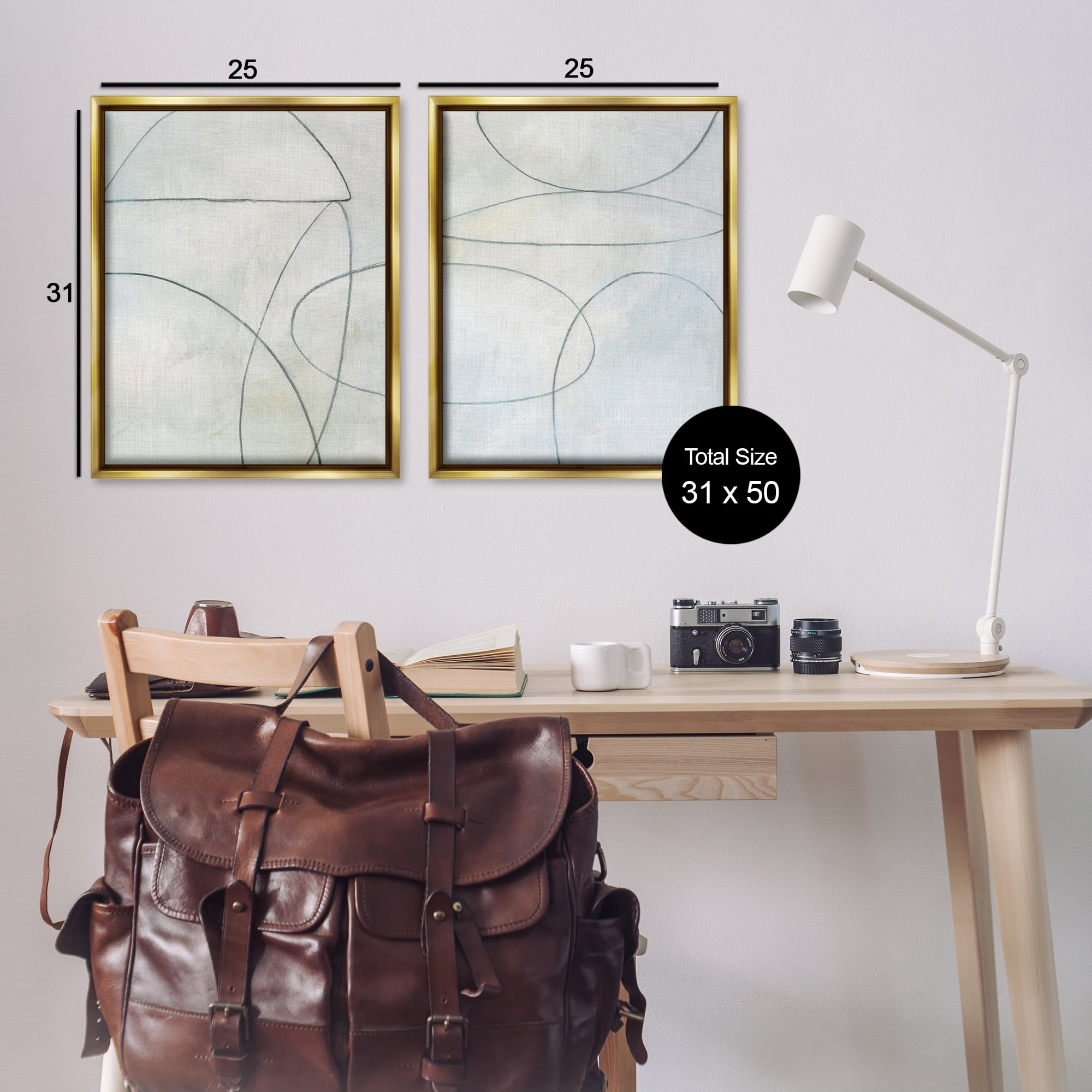 Stupell Industries Simple Abstract Pencil Shapes Abstract Drawing Gold Floater Framed Canvas Art Print Wall Art, 31 x 25, Set of 2