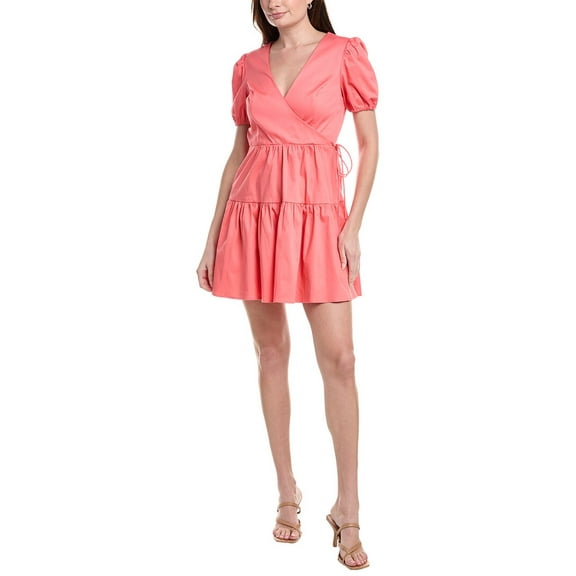 Adrianna Papell womens V-Neck Puff Sleeves Stretch Short Dress, 12, Orange