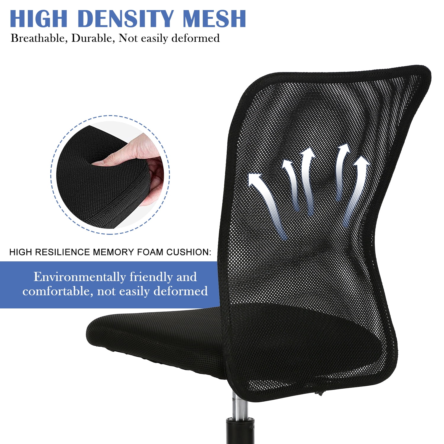 NiamVelo Armless Mesh Office Chair Adjustable Ergonomic Desk Chair with Casters, Mid Back Swivel Rolling Executive Task Chair for Home Office, Black