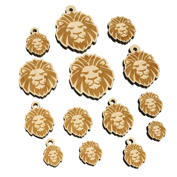 Regal Lion Head Wood Mini Charms Shapes DIY Craft Jewelry - With Hole - 20mm (15pcs)
