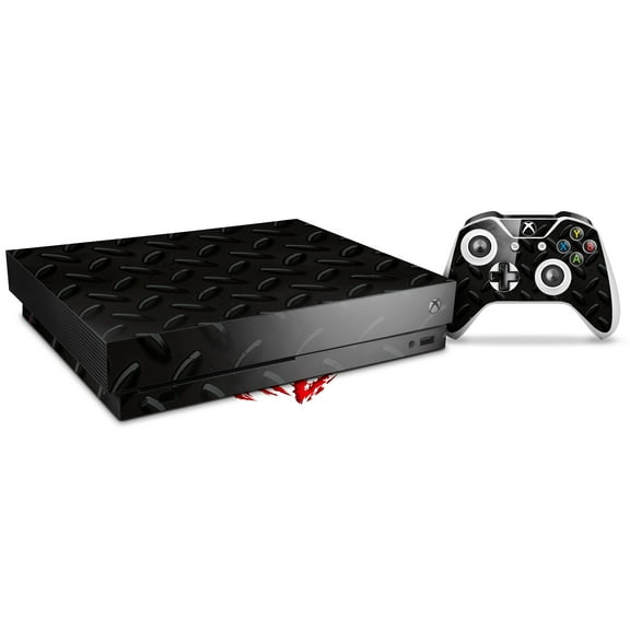 Skin Wrap for XBOX One X Console and Controller Diamond Plate Metal 02 Black