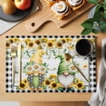 thumbnail image 2 of Placemats 1 Pack, Sunflower Gnomes Woven Placemat, Linen Place Mats for Kitchen/Dining Tables, Spring Farmhouse Daisy Leaf Wooden Grain Washable Table Mats for Party, 2 of 8
