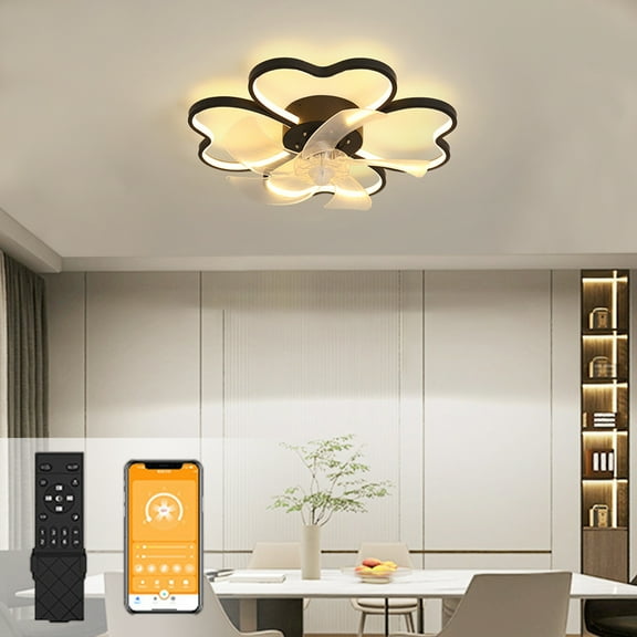 Trendix Ceiling Fans with Lights, 20" Ceiling Fan with Remote Control, Modern Flush Mount Ceiling Fan, Flower Shape Fan Light, LED Ceiling Light Fixture for Bedroom, Living Room