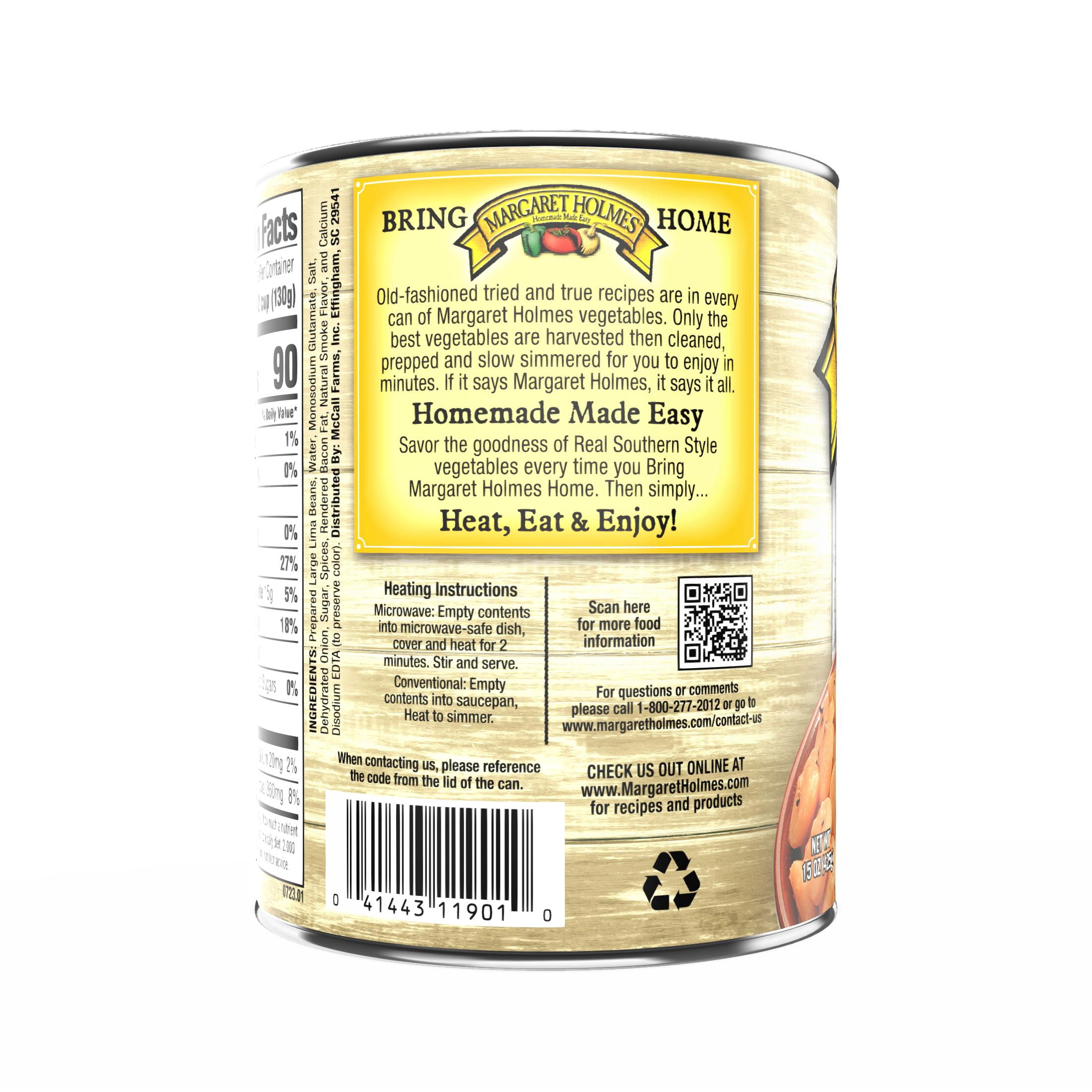(8 pack) Margaret Holmes Seasoned Butter Beans, Canned Beans, 15 oz