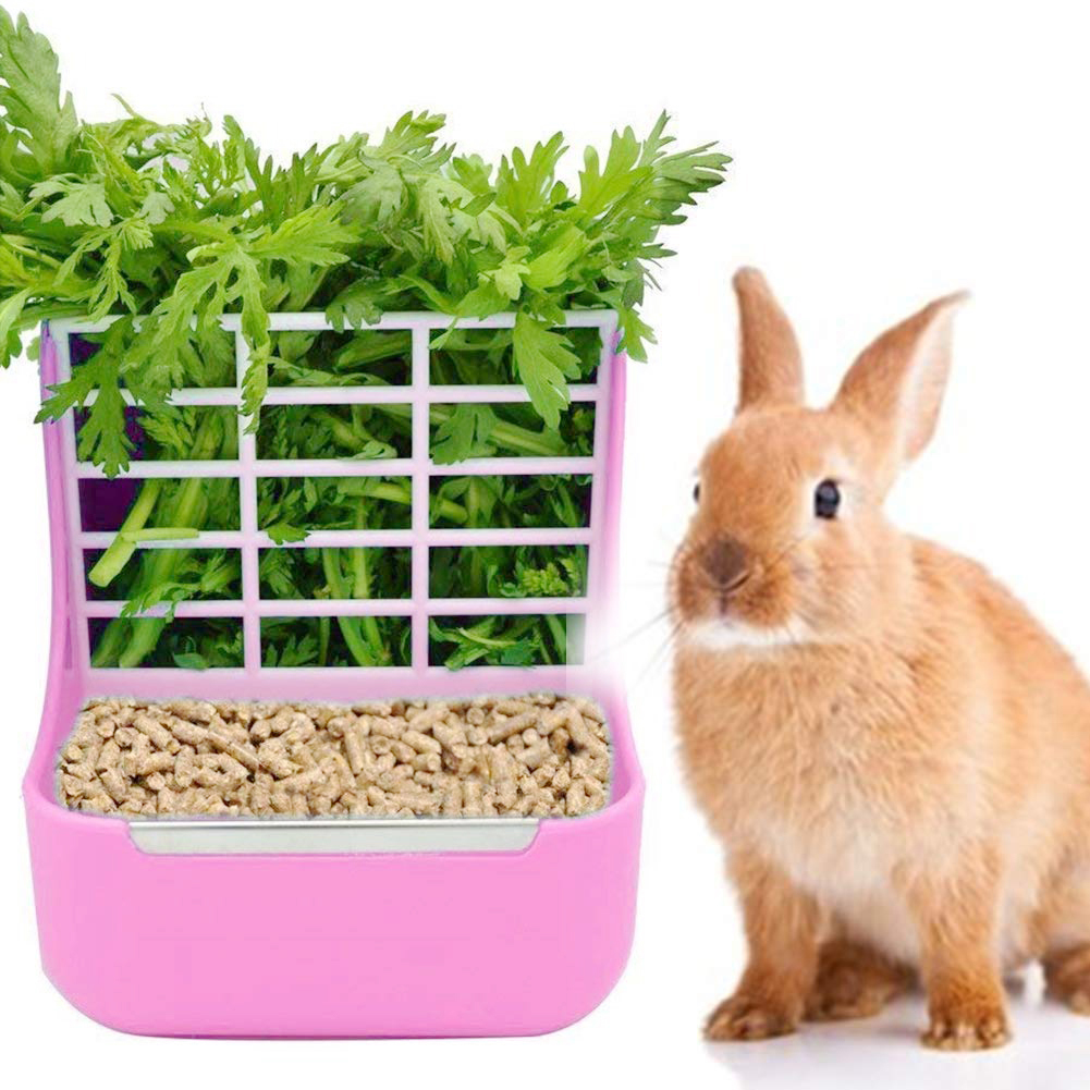 Vnanda 2 in 1 Feeder for Rabbits Guinea Pigs and Chinchillas Minimize Waste and Mess with Hanging Alfalfa and Timothy Dispenser