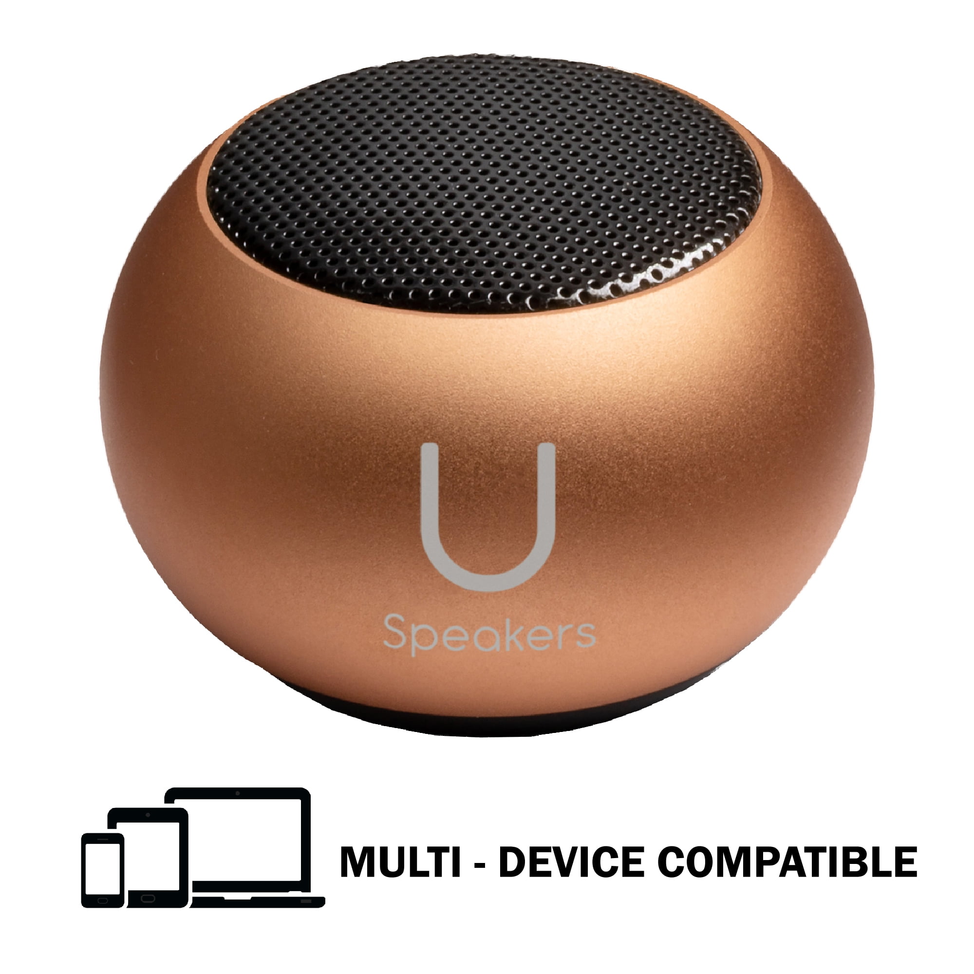 Fashionit U Speakers Mini Bluetooth Computer Speaker 2-Pack Bundle with Matching Speaker, Built-In Mic & Selfie Remote Control, for Workspace, Desktop, Laptop, Mobile, Tablet, PC - Rose Gold