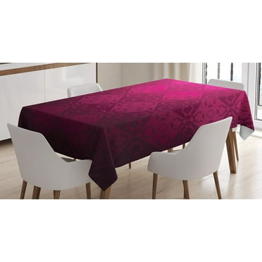 Ambesonne Geometric Tablecloth Rectangular Table Cover, Rectangular Forms, 60"x84", Maroon Fuchsia