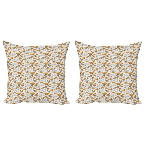 Ambesonne Autumn Throw Pillow Cover 2 Pack, Butterfly Leaves Dragonfly, 18", Eggshell and Marigold