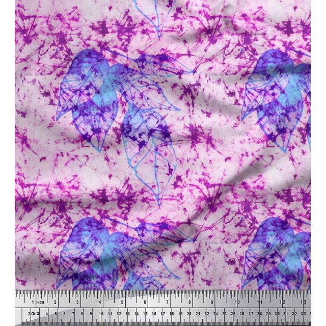 Soimoi Crepe Silk Fabric Leaves & Texture Printed Fabric 1 Yard 42 Inch Wide