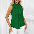 thumbnail image 4 of Miluxas Women's Sleeveless Halter Neck Blouse - Front Ruffle & Back Tie Bow Casual Tank Top Solid Flowy Shirts Ideal for Work and Daily Wear Green, 4 of 9