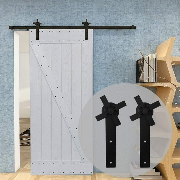 CCJH Barn Door Hardware kit 5FT Sliding Track for Single Wood Door Max Width 30'',Heavy Duty,(Style 1) 5 Feet Style 1