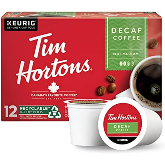 Tim Hortons Decaf, Medium Roast Coffee, Single-Serve K-Cup Pods Compatible With Keurig Brewers, 12Ct K-Cups
