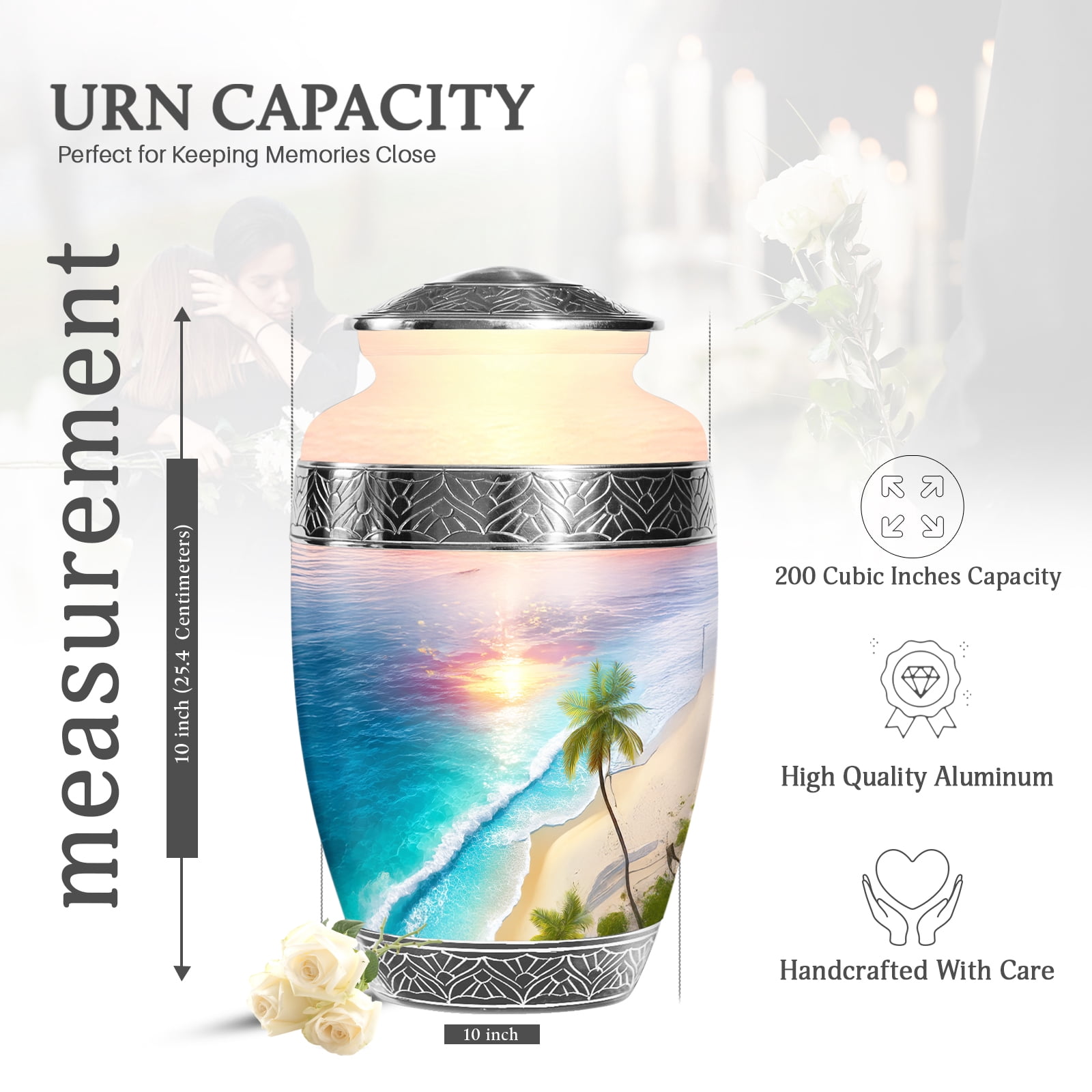 KARYLIZ Sunset Beach Urns, Cremation Urns For Human Ashes, Large Urn for Husband and Wife, Urn for Human Remains for Family, Funeral and Burial for Ashes, Memorial Gifts for Couple, 10 Inch
