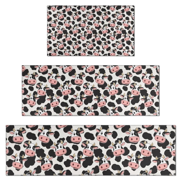 Light Gray Cow Black Spot Pattern Kitchen Rugs Sets Of 3,Kitchen Runner Rugs Non Skid Washable,Decorative Kitchen Floor Mats for Kitchen,Sink,Laundry,17"x30" 17"x47" 17"x59"