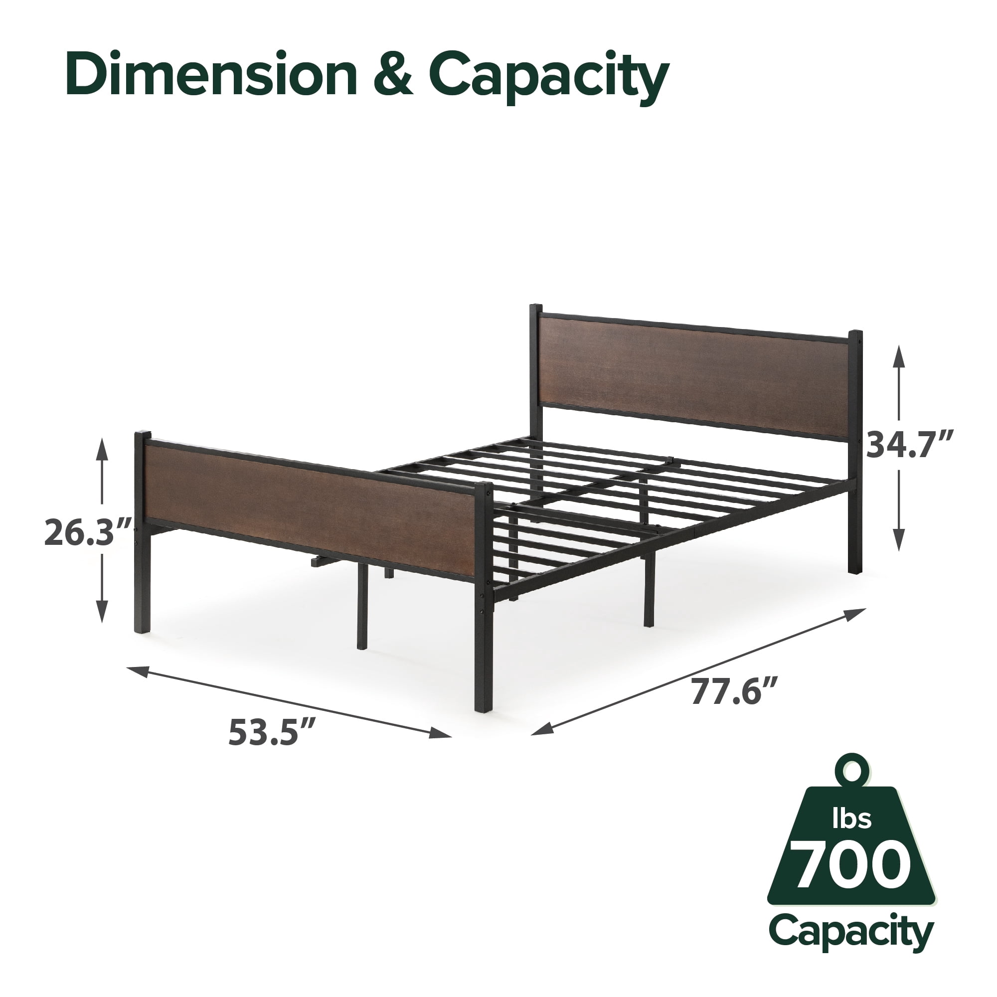 Zinus Tucker 35" Bamboo and Metal Platform Bed Frame, Full