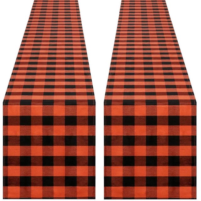 Chemin de Table d'Halloween à Carreaux Buffalo 2 Pcs 13x108 Pouces Chemin de Table de Ferme pour Fêtes d'Automne d'Halloween ration de Table de Dîner