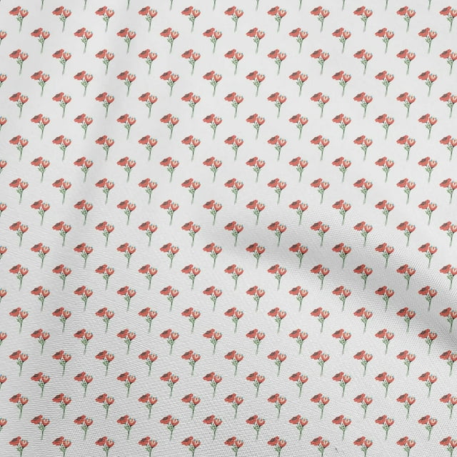 oneOone Cotton Cambric Red Fabric Floral Craft Projects Decor Fabric Printed By The Yard 42 Inch Wide