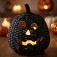 thumbnail image 4 of XHKUYI Halloween Hand-Woven Pumpkin Decorations 10 inch, Happy Haunting Seagrass Plastic Pumpkin Ornament, for Halloween Entryway Tabletop Mantel Haunt House Porch Decor, 4 of 6