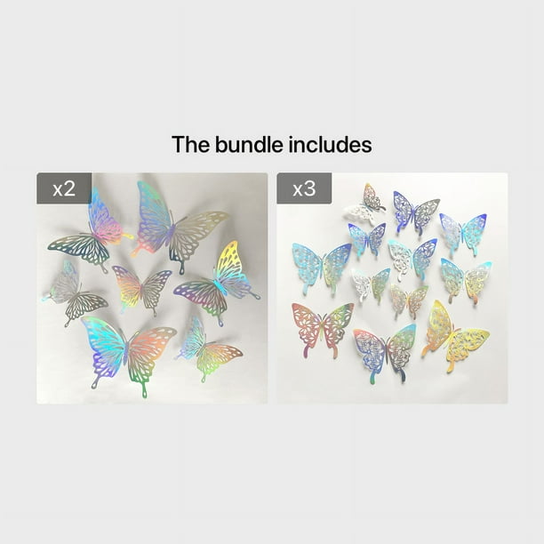 12 Piece 3D Colorful Silver Butterfly Wedding Party Balloon Decoration Wall Sticker