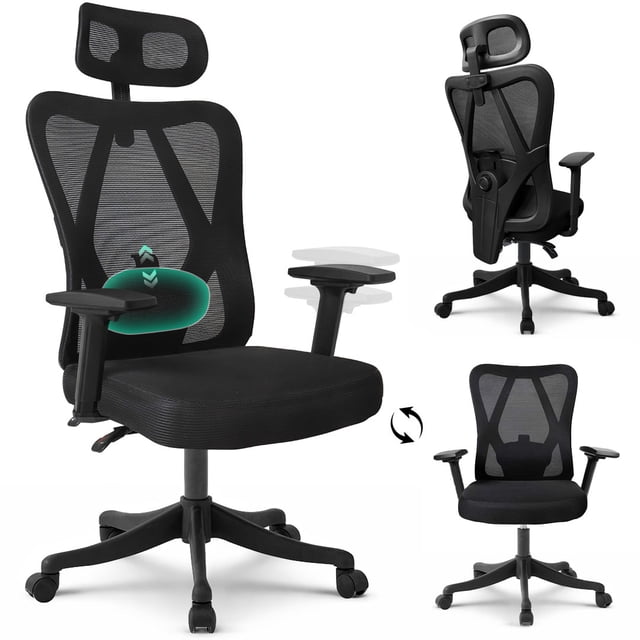 MotionGrey - MC3 Ergonomic Office Chair - Comfy High Mesh Back Support with Adjustable Armrests - Black Desk Computer Chairs Perfect for Home Gaming and Offices