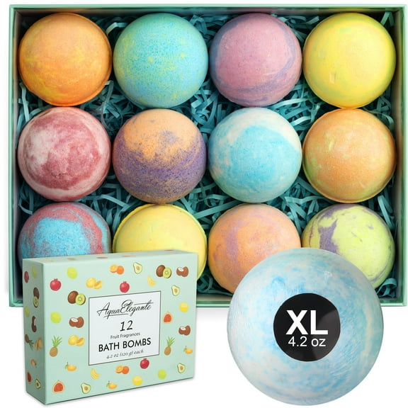 Aqua Elegante Tropical Fruit Bath Fizzies Set - 12 Large Bubble Bathbombs With Natural Essential Oils