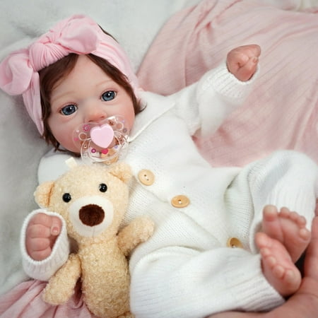 Mire & Mire Lifelike Reborn Baby Dolls - 17" Newborn Girl Soft Body Poseable Real Life Baby Doll with Feeding Kit Box for Kids Age 3+