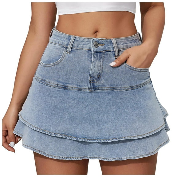 Women Denim Short Skirt Fashionable Stretch Polyester Cotton Summer Parties