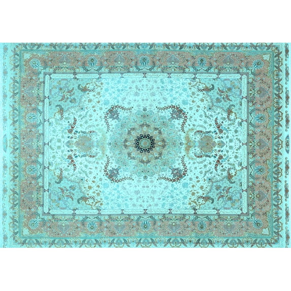 Ahgly Company Indoor Rectangle Medallion Light Blue Traditional Area Rugs, 3' x 5'