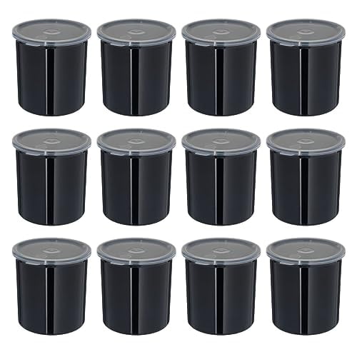 Carlisle FoodService Products Classic Round Storage Container Crock with Lid for Kitchen, Restaurants, Home, Plastic, 1.2 Quarts, Black, (Pack of 12)
