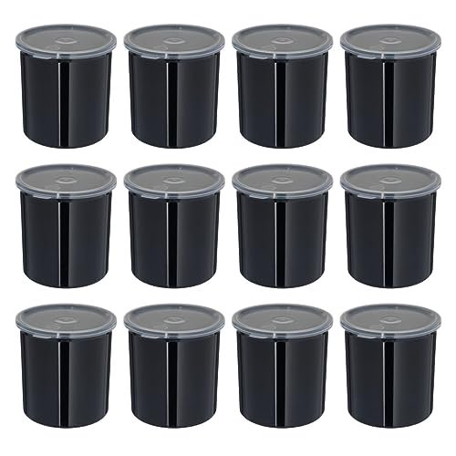 Carlisle FoodService Products Classic Round Storage Container Crock with Lid for Kitchen, Restaurants, Home, Plastic, 1.2 Quarts, Black, (Pack of 12)