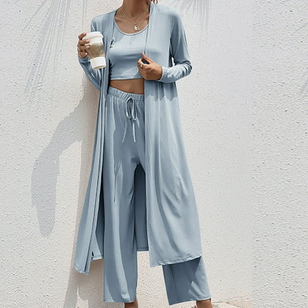 

Fiudx Women s Long Sleeve Sports Tops Set Elastic Waist Long Pants Pajamas Sets192