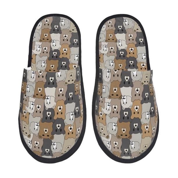 Balery Cartoon Bear Pantuflas de Casa de Felpa Silenciosas con Diseño Estampado, Zapatillas Cómodas Antideslizantes de Algodón para Interior-Large